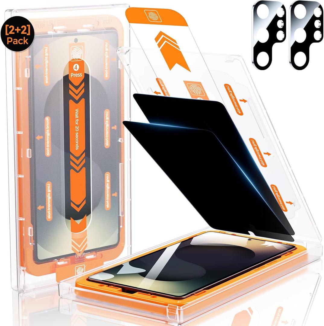 MRGLAS 2+2 Packs for Samsung Galaxy S25 Ultra Privacy Screen Protector 6.9'' with Camera Lens Protector [Auto-Dust Removal] 9H Tempered Glass [10X Military Protection], Anti Spy Film, Zero-Bubble