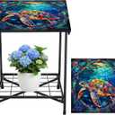 Cinnvoice Outdoor Side Table 2-Tier Storage Square Small Mosaic Patio Accent Indoor End Plant Coffee Tea Table for Yard Patio Porch Garden Living Room, Bedroom(Turtle Style)
