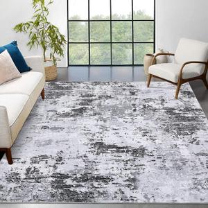 9x12 Modern Abstract Accent Rug Non Slip for Living Room Stain Resistant Throw Rug Low Pile Machine Washable Indoor Floor Cover for Bedroom Office Home Decor, Grey