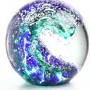 QFkris 3'' Hand Blown Glass Ocean Waves Ball Figurine,Glass Art Bubble Waves Ocean Themed Ball Paperweight for Home Decorative Collectibles Aquarium Decor
