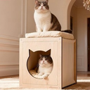 Aiwanture  Wooden Cat beds for Indoor Cats, Large Double Cat House Cave with 2 Soft Cushion, Warm Cozy Pet Hideaway for Kittens & Big Cats, 17.7" x 16.9" x 19.68" Natural