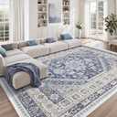 zesthome 9x12 Area Rugs,Stain Resistant Washable Rug,Ultra-Thin Rugs for Living Room,Bedroom,Non-Slip Backing Home Decor Large Area Rug (Blue/Beige,9'x12')