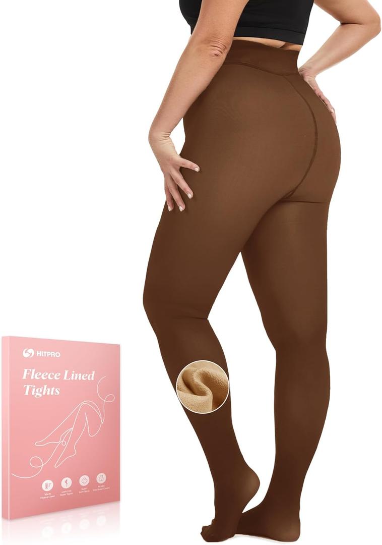 HLTPRO Fleece Lined Tights Women - Plus Size Warm Thermal Fake Skin Sheer Black Thick Pantyhose Leggings for Winter