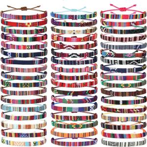 Yinkin 50 Pcs Boho Surfer Bracelet for Men Women Summer Beach Anklet Bracelet Waterproof Braided Bracelets Handmade Adjustable Bracelets Colorful Thin String Rope Jewelry for Festival Accessories