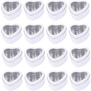 15 Pcs Metal Tins Jar 2 OZ Empty Heart Shaped Tins with Clear Window Lid for Candle Jars Art Crafts Candies Party Favors (White)