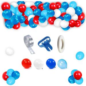Balloon Garland Arch Kit-Blue, Red, White with Strip Tape, Blue Knotting Device, White Ribbon for Boy Party, Wedding, Birthday party decoration gift