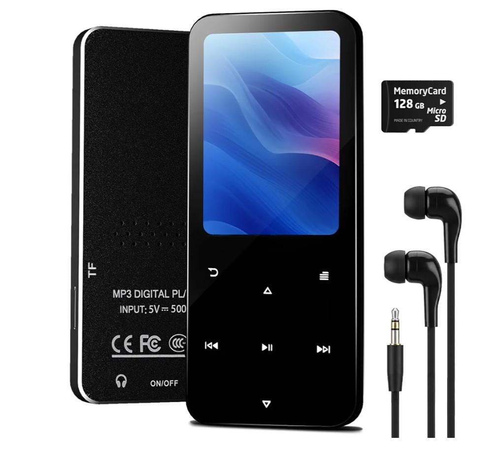 144GB MP3 Player, Bluetooth 5.2 Music Player, HiFi Sound Digital Music, Built-in HD Speaker, FM Radio, Voice Recorder, Earphones Included, MP3 Player for Friends, Kids, Students, Seniors (Black)