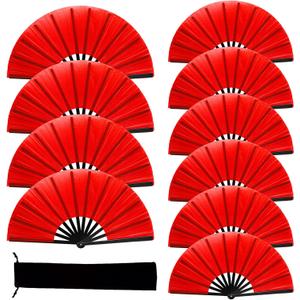 13inch Large Rave Fan Popping Clacking Fans for Line Dancing,Hand Fans for Women Foldable,Boots on The Ground Fan,Portable for Outdoor,Wedding,Party,Decoration (10pcs red)