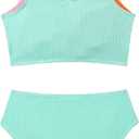 5 x J.E Sterguard Two Piece Swimsuits Teen Bikini Color Block Girls' Swimwear Ribbed Swimsuits Size 8-16 (Pink, S)