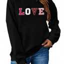 Valentine Sweatshirts for Women Heart Embroidery Sweatshirt Valentines Day Shirts Casual Valentine Pullover Tops (Black, M)