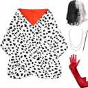 Halloween Costume Women 2025- Dalmatian Shawl, Red Gloves, Necklace and Wig Cap Accessories for Adult (Short Wig)