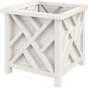 Pure Garden Lattice Design Planter Box - 15.5-Inch-Square Decorative Outdoor Flower or Plant Pot - Front Porch, Patio, and Garden Decor (White)