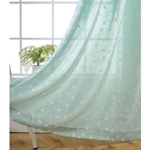 MIUCO Floral Embroidery Semi Sheer Curtains Faux Linen Grommet Panels for Living Room 52 x 84 Inch 2 Panels Set, Subtle Green (52"W x 84"L (Pack of 2))