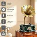 Wooden Vintage Gramophone Record Player, Retro Phonograph Record Players, 3 Speed Turntable for Vinyl Records with Bluetooth Play/USB Play/FM for Home/Office/Hotel/Christmas/Birthday/Party