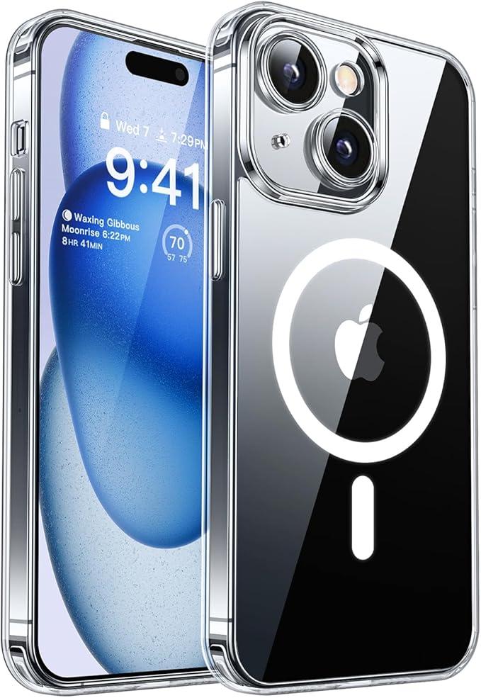 CANSHN Magnetic for iPhone 15 Case Clear, Upgraded [Full Camera Protection] [Compatible with Magsafe] Non-Yellowing Protective Shockproof Bumper Phone Case 6.1 inch - Clear