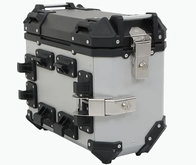 Universal Side Case Motorcycle,36L Silver Aluminum Motorbike Hard Side Saddlebag Box Trunk with Support Rack