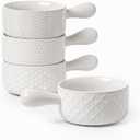 FOBENTA 20oz Ceramic Soup Bowls with Handle, Set of 4,Textured Embossed Stoneware for Chili, Stew, Cereal,Microwave & Dishwasher Safe, Rustic Dinner Bowls for Home Kitchen