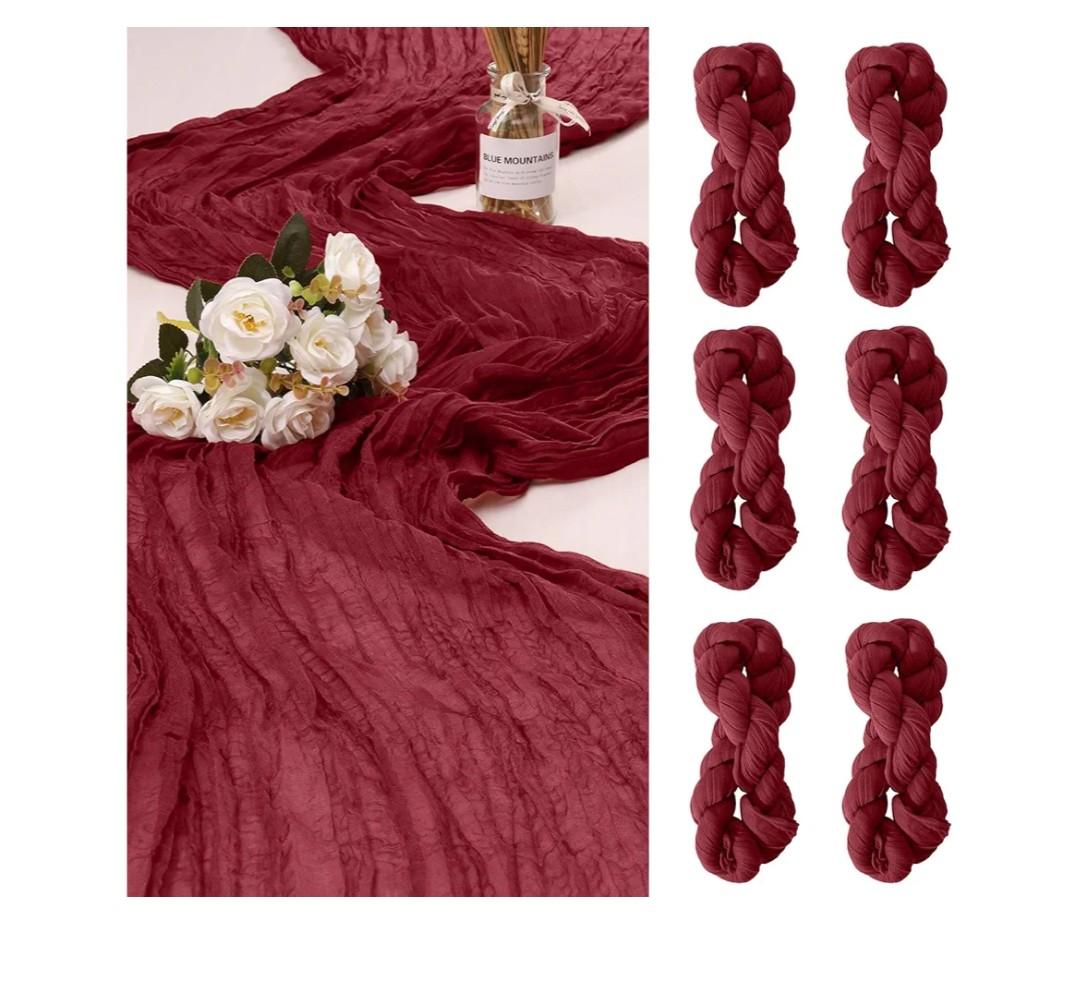 6 Pack Cheesecloth Table Runner 10Ft Christmas Gauze Boho Table Runners for Wedding Decor Bridal Shower Decorations Baby Shower Party(35" x 120")