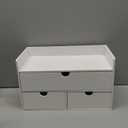 Wisuce Bamboo Desk Organizer - Mini Bamboo Desk Drawer Tabletop Cosmetic Storage Organization for Office or Home White with Shelf