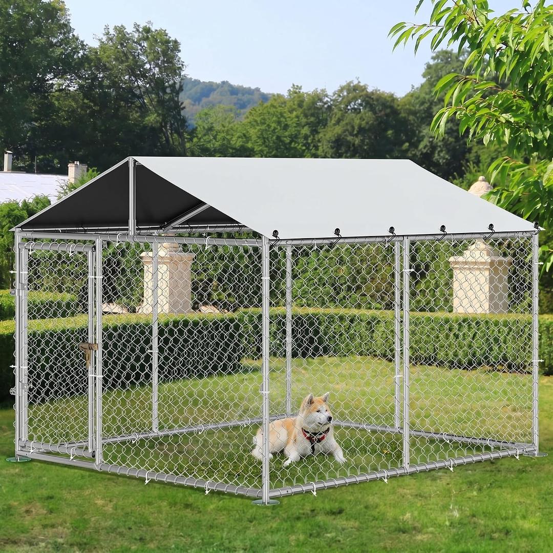 YITAHOME Outdoor Dog Enclosure with Metal Dog Gate | 7.5'x7.5' Dog Kennel Outside with Roof, Dog Fence Outdoor for Yard
