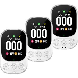 Carbon Monoxide Detector Plug in Wall, 3-in-1 CO Level Monitor Alarm with Temp/Humidity Sensor, Portable Carbon Monoxide Detectors Easy to Read & Install, for Home/Hotel/RV (White-3 Pack)
