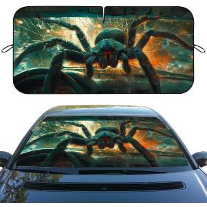 Horror Car Windshield Sunshades Giant Spider Breaking Through Windshield Front Window Sun Shade Blocks UV Rays Sun Visor Protector for Car Sedan Truck SUV Accessories 59" L x 31.5" W