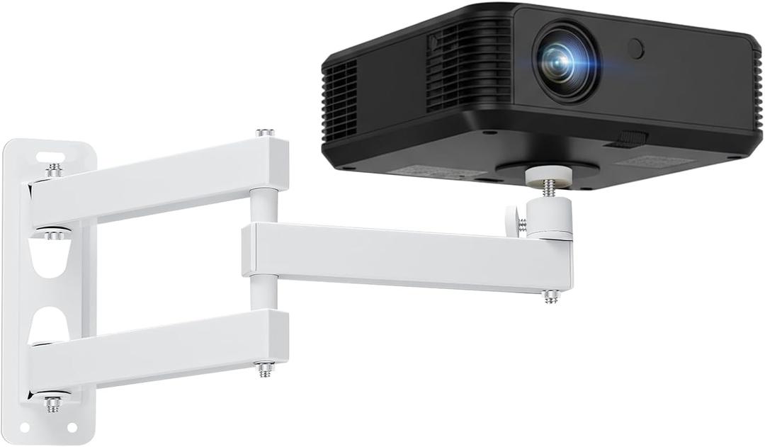 CroBlissful Foldable Projector Wall Mount, Ceiling Projector Mount, Universal Adjustable 360° Rotation, Projectors Stand with 1/4" Ball Head, Devices Bracket Holder for Home Office (Three Arms,White)