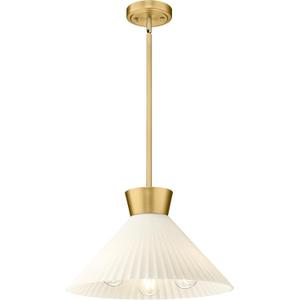 Modern Pendant Light White and Gold, HWH Large Kitchen Island Light Fixtures 16 Inch, 3-Light Hanging Lighting for Dinning Room Schoolhouse, Frosted Striped Glass Shade, 5HZG98MIL-M BG