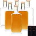 6Pack 8 oz Glass Bottles with Lid 250 ml Clear Empty Bottles with Cork Square Glass Bottle with Cap for Brandy Whiskey Beer Water Soda