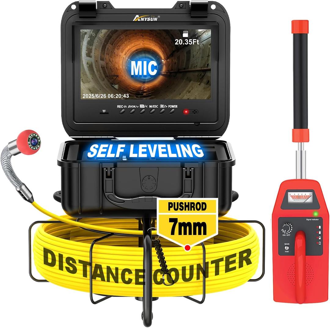 Anysun Sewer Camera with Locator, Self Leveling, Distance Counter, 7MM Thicker Cable, 165Ft/50M Pipe Inspection Cameras with 9'' 1080P Monitor, Video Drain Camera IP68 Industrial Borescope Snake, 32GB