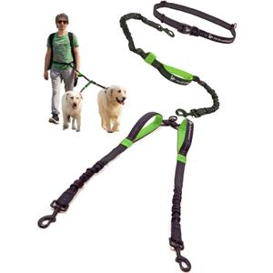 Pet Dreamland Exquisite Hands Free Leash for Two Large Dogs. Premium Quality & Versatile Waist Leash for Dog Walking No Tangle. You Will Absolutely Love This Amazing 2 Dog Gear (Black & Green)