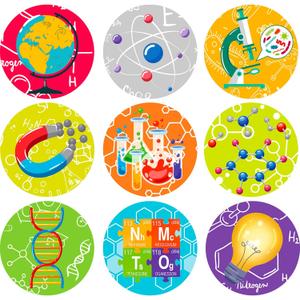 1800 Pcs Science Stickers for Party Favor Stickers Bulk Chocolate Science Decals for Chemistry Laboratory Birthday Theme Party Favors, 9 Styles