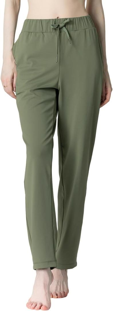 Women's Track Pants with Back Zip Pocket - 4-Way Stretch Moisture-Wicking Fabric, Multi-Pockets for Daily Wear (Green, XS)