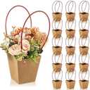 Gilprop 15 Packs Bouquet Bag Kraft Paper Flower Gift Bags with Handle Bouquet Bag Box with Waterproof Lining for Birthday Wedding Party Favors (12.5 x 4.9 x 3.1 Inch,Brown)