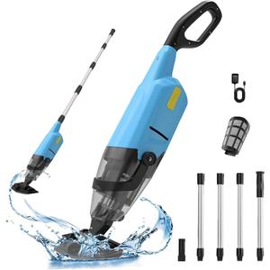 Pool Vacuum for Above Ground Pool, Cordless Handheld Rechargeable Pool Cleaner, 18 GPM Powerful Suction, 60 mins Runtime, 120m Fine Filter, Ideal for Inground Pool, Spa & Hot Tubs, Blue