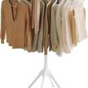 SONGMICS Clothes Drying Rack, with Bamboo Hanging Rods, Foldable Metal Laundry Rack, Space-Saving, Free-Standing Airer, Indoor Use, White and Natural ULLR516W01