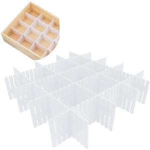 16Pcs Drawer Dividers Organizers Adjustable Drawer Organizer Kitchen Tidying DIY Storage Organizer Separator for Socks Underwear Lingerie Makeup Bedroom Office Storage (White 16Pcs)