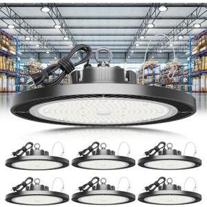 ELEKICO Super Bright 250w UFO LED High Bay Light 35000lm with Plug 5ft Cable (Eqv.1000w Mh/ Hps/ Hid), 5000k High Bay Led Shop Lights Garage Lighting for Garage Factory Workshop Warehouse Barn -6pack
