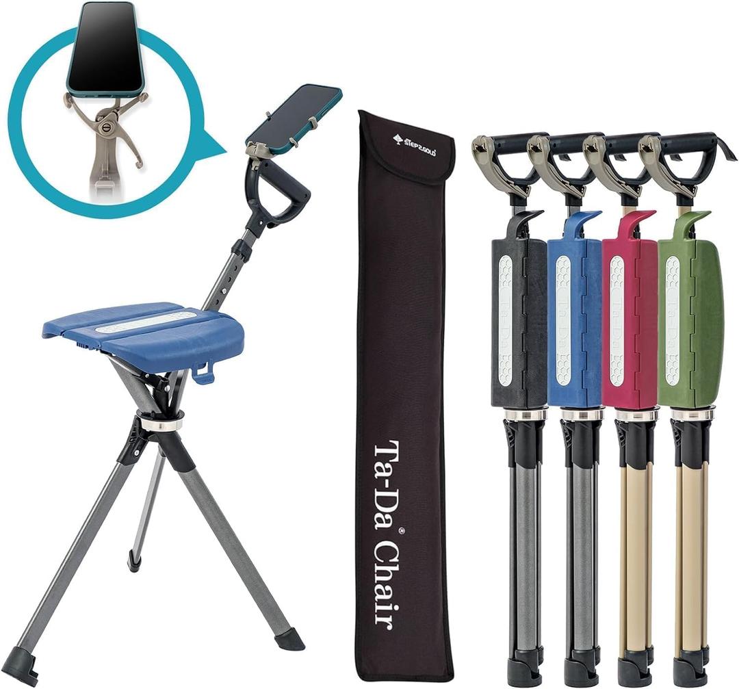 STEP2GOLD Ta-Da Chair Series 2 PRO, Portable Trekking Hiking Pole, Folding Walking Stick with Seat, Walking Cane with Chair, Foldable Chair, Lightweight Aluminum, Easy Carry and Storage, Anti-Slip (Blue)
