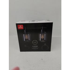 GLOBE Electric 51850 Cannes 3-Piece Powder Room Set, Matte Black, 2-Light Vanity Light with Clear Glass Shades, Toilet Paper Holder, Towel Ring, Bulb Not Included