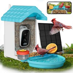 VISIOGEAR 2-in-1 Smart Wild Bird Feeder & Bath with 4K HD Camera, AI Identification Solar Bird Feeder Watching Camera Night Vision for Outdoor Birds Watching Gifts for Birdlover, Blue