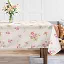 Pink Floral Tablecloth Waterproof, Beige Table Cloth Rectangle Stain Resistant, Washable Table Cover for Home Kitchen Dining Party Decoration (6084 inch)