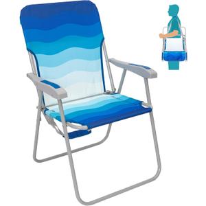 #WEJOY Folding Beach Chair for Adults, Lightweight Beach Chair with Shoulder Straps, High Back Camping Chairs with Hard Armrest, Supports 300lbs for Outdoor Lawn Concert, Oversized