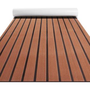 Fullfire Boat Flooring - EVA Foam Boat Decking - Faux Teak Marine Mat Self-Adhesive Marine Carpet for Motorboat RV Yacht Kayak 94" x 47"/35"/16" (Brown With Black Lines)