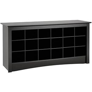 Prepac Black Shoe Cabinet, Entryway Bench, Mud Room Organization and Storage Bench with 18 Shoe Cubbies 16"D x 48"W x 24"H
