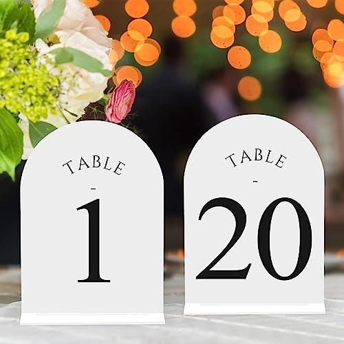 JOYIT Arch Wedding Table Numbers 1-20 with Stands – Double-Sided Printed 5" X 7" Acrylic Signs with White Background and Black Text, Perfect for Wedding Receptions, Parties, Anniversaries, and Events