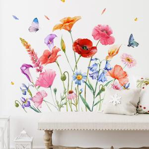 Zonon 6 Pcs Flowers Wall Decals Stickers Vinyl Removable Peel and Stick Colorful Dragonflies Floral Wall Murals Decor for Bedroom Living Room Nursery(Exquisite)