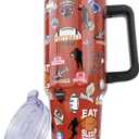 40 oz Football Tumbler with Handle and Straw, Stainless Steel Insulated Cup 40 oz, Reusable Football Coffee Mug with Leak Proof Lid