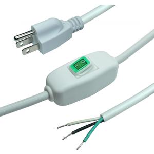 6FT 18 Gauge 3 Prong Heavy Duty Replacement Powe Cord Cable with Green Indicator Light ON/Off Switch,10A125V 18AWG White