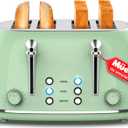 Mueller Retro Toaster 4 Slice with Extra Wide Slots Bagel, Defrost, and Cancel Function, 6 Browning Levels, Dual Independent Controls, Removable Crumb Tray and High Lift Levers, Sage Green